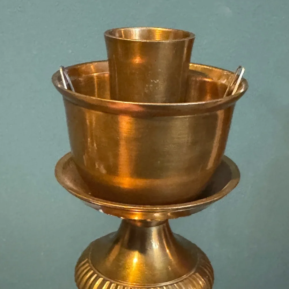 Vintage heavy brass candle holder with clips for shade